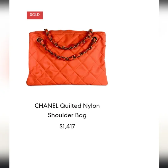 CHANEL ✨️ VINTAGE QUILTED RED/ORANGE NYLON SHOULDER BAG - Picture 5 of 15
